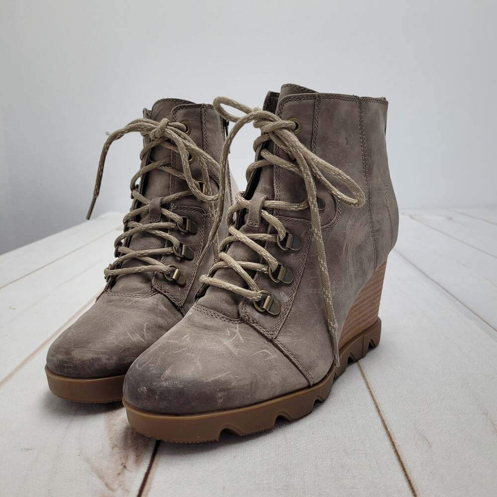 Sorel Joan uptown leather nubuck waterproof wedges wood boots booties